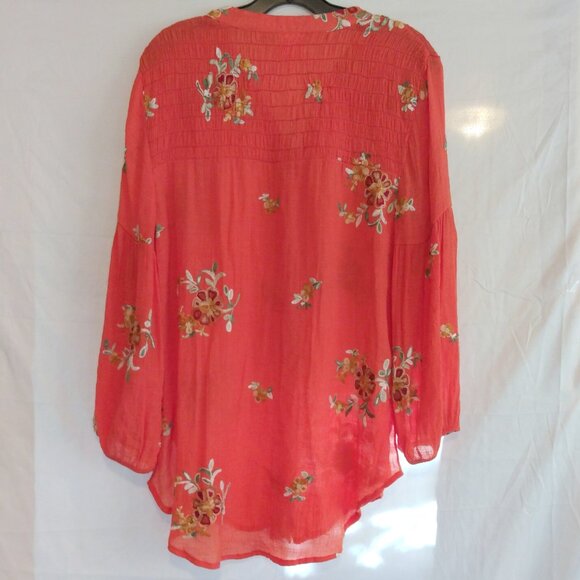 Fig & Flower Blouse XL Floral Artisan Embroidered Boho Cottagecore Smocked Back - Picture 6 of 10